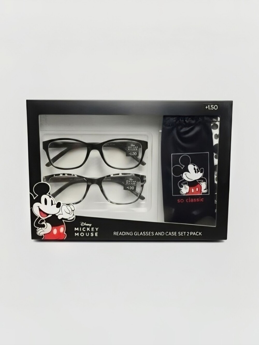 Disney Mickey Mouse Readers +1.50 Reading Glasses Microfiber Pouch 2 Pair